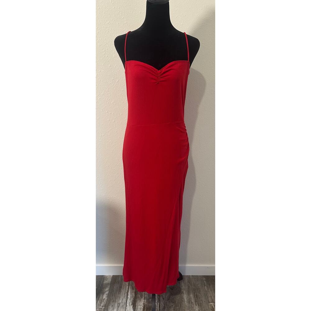 Reformation Formosa Ruched Ribbed Stretch Midi Dress In Red Size XL - Picture 1 of 9